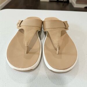 Tan Thong Sandals with White Soles